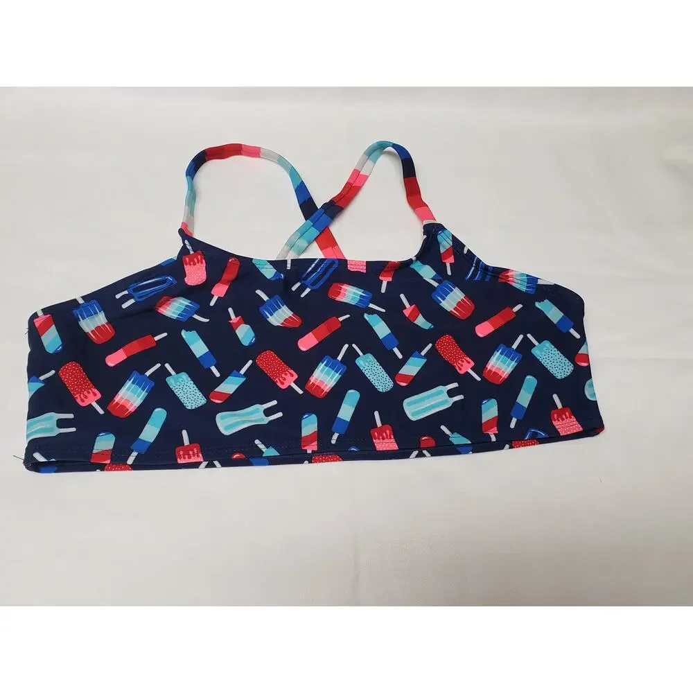 Wonder National Red & Blue Patriotic Popsicle Bikini Swim Suit Top